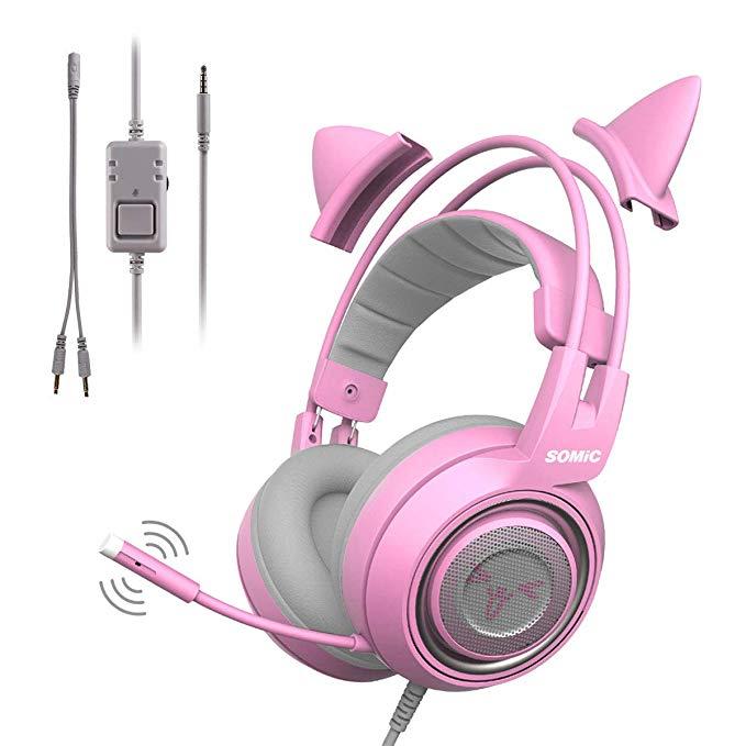 miel barba va a decidir somic g951s auriculares con micrófono para juegos con oreja de gato rosa de  3,5 mm